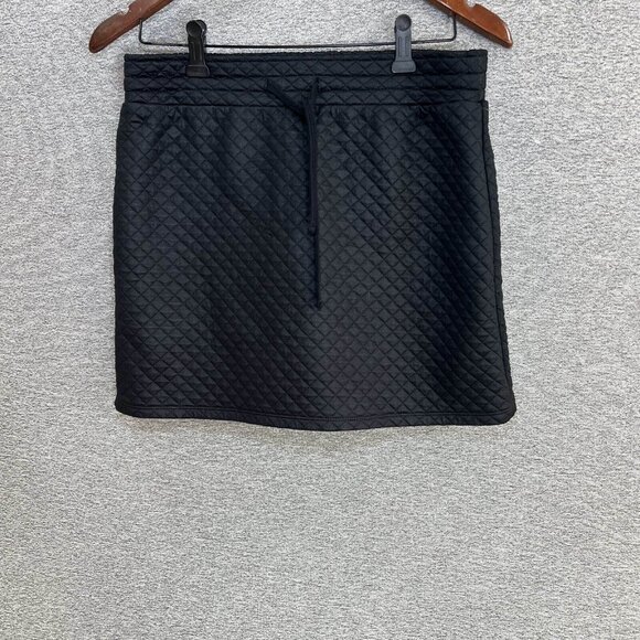 Fabletics Mini Skirt Women Size S Black Quilted Drawstring Straight Coated - Picture 12 of 13